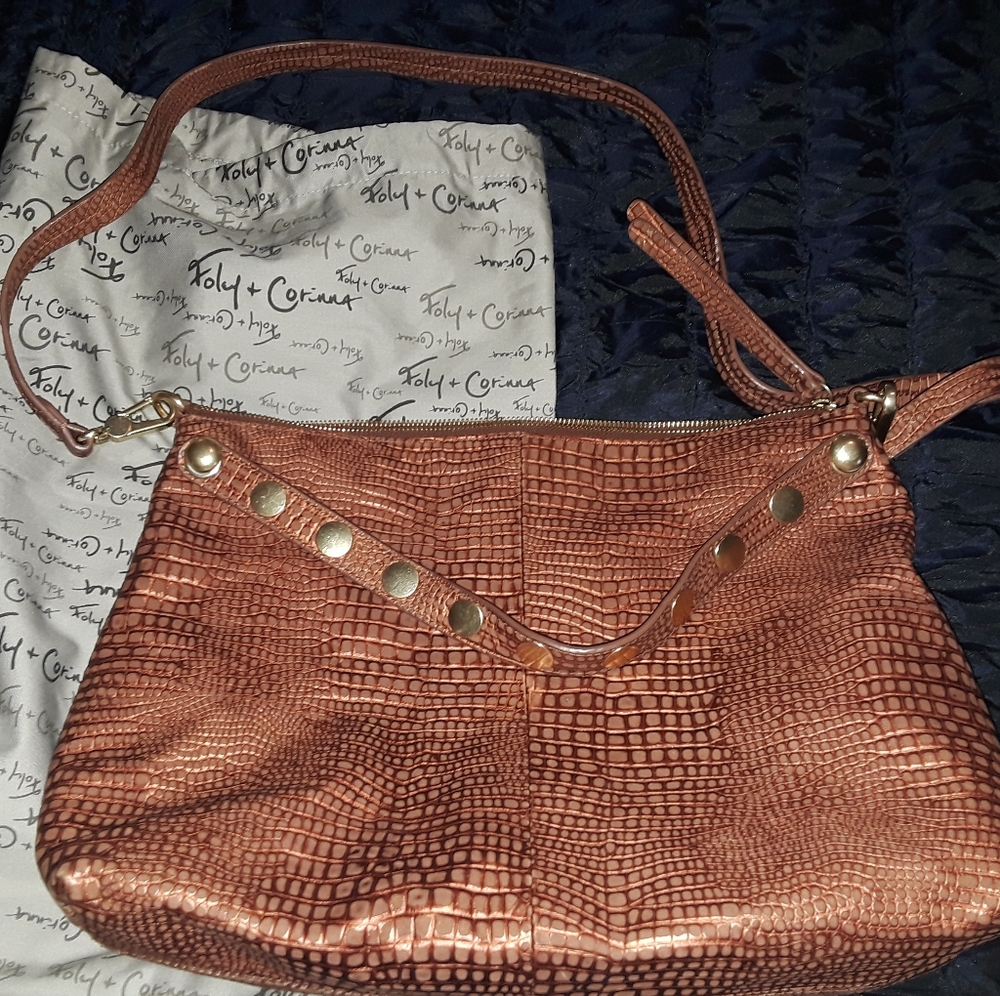Foley and Corrina copper brown leather handbag
